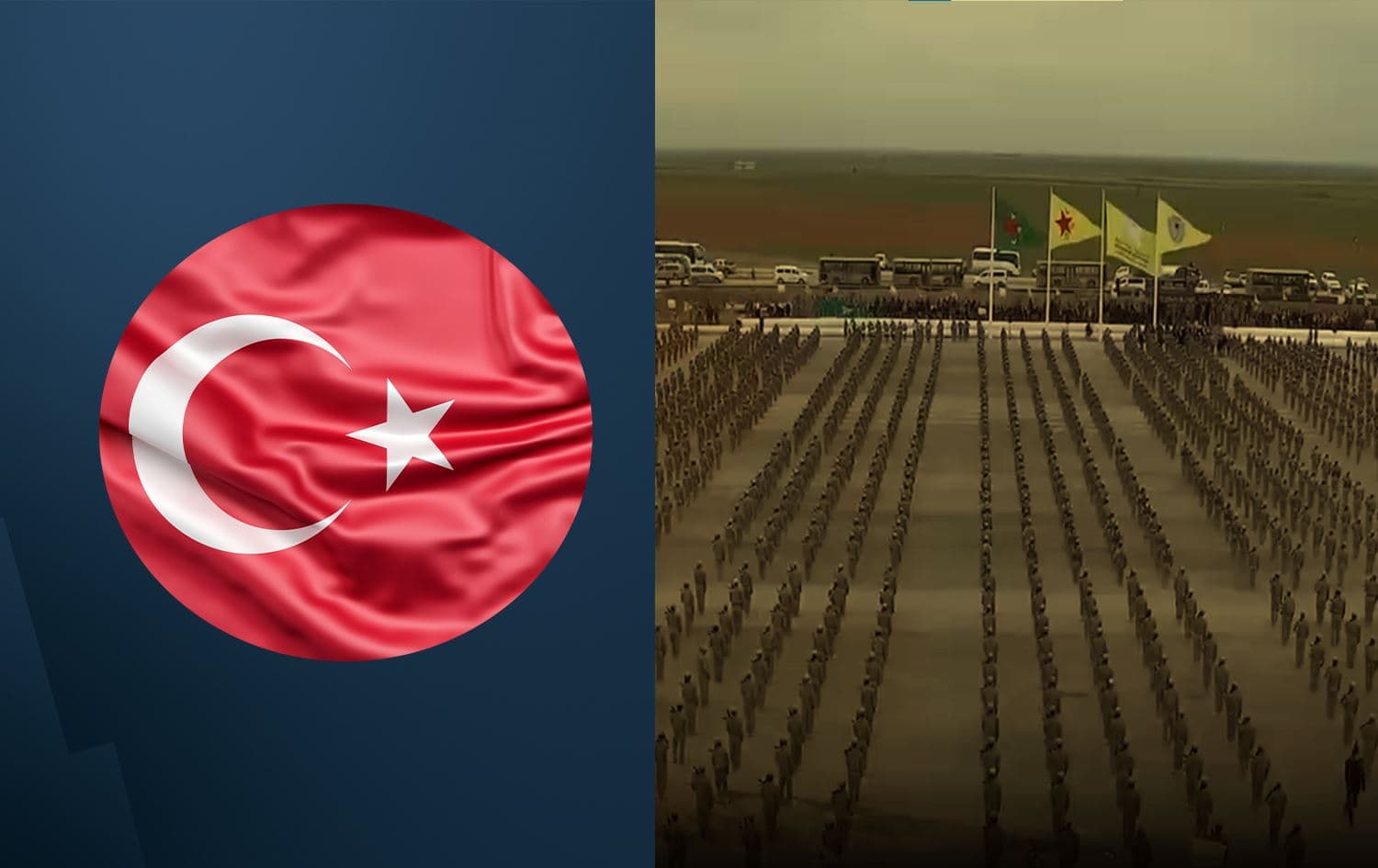 Turkish flag (left) and SDF forces (right). Graphic: Rudaw 