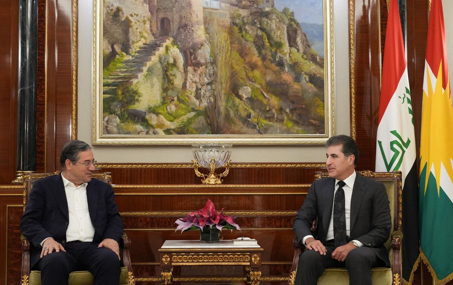 Kurdistan Region President Nechirvan Barzani (right) meeting Reza Rahmani, governor of Iran’s West Azerbaijan province (left) on July 29, 2025. Photo: Presidency