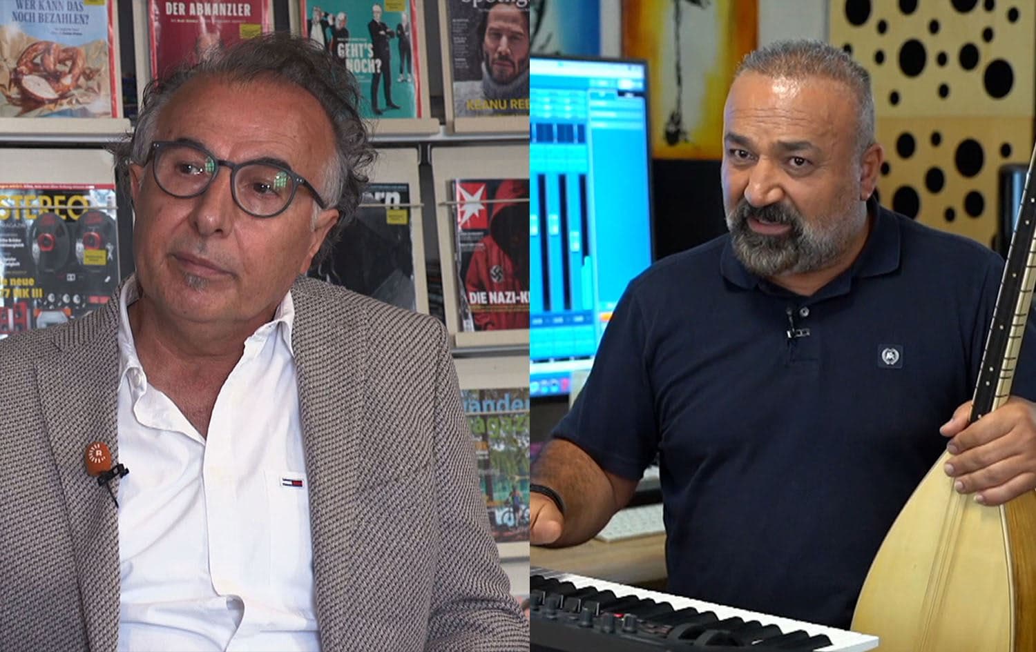 Nawaf Miro, a poet, novelist, storyteller and translator (left) and Bedil Brahim, singer (right) speak on Rudaw's Diaspora program which airs on Fridays. Photo: Screengrab/Rudaw